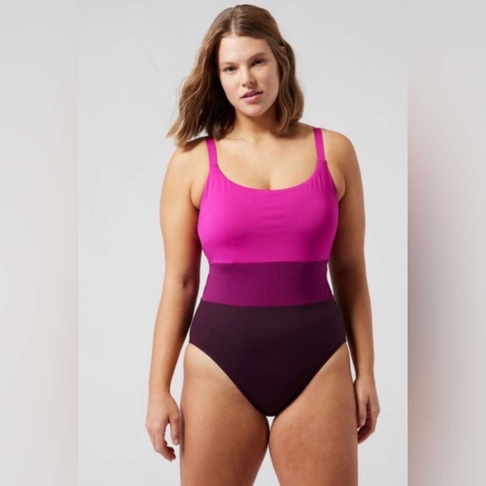 Athleta Colorblock One-Piece Swimsuit in Bright Pink & Plum